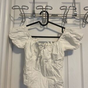 White Puff-Sleeve Peasant Top - Casual Women's Blouse